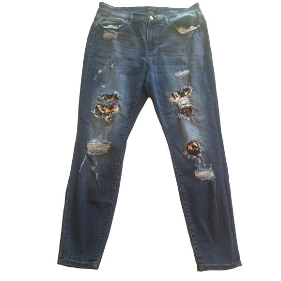 Judy Blue‎ Skinny Jeans 18W Distressed with Black, Gold and Tan Insets - Picture 4 of 8
